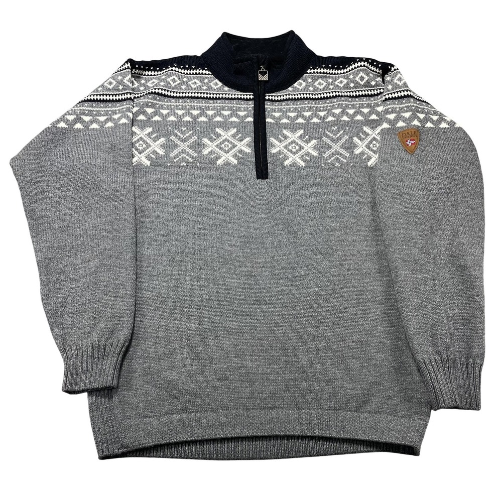 Dale‎ Norway Sweater Mens Large Gray Wool 1/4 Zip Mock Neck Knit Fair Isle